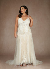 Azazie Konstantin Wedding Dress Diamond White Champagne Mermaid Sequins Tulle Dress diamond_white/champagne