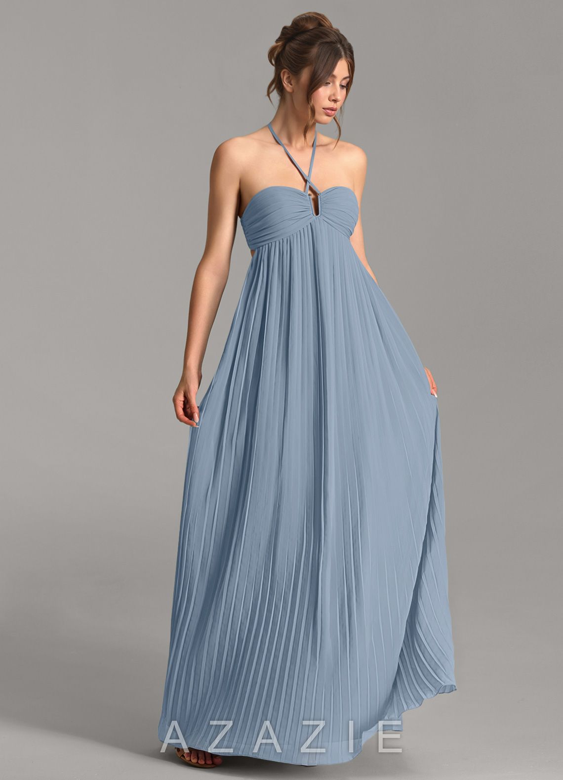 Azazie Addison Dusty Blue Empire Sweetheart Neckline Chiffon Dress