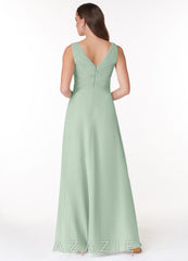 Azazie Flora Agave A-Line Pleated Chiffon Dress agave