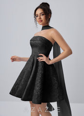 Calistabella Black A-Line Jacquard Chiffon Mini Dress