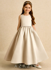Azazie Daisies Champagne Ball-Gown Bow Matte Satin Dress champagne
