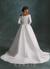 Azazie Cerese Diamond White Ball-Gown Off the Shoulder Mikado Dress diamond_white