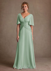 Azazie Milliat Agave A-Line Lace Chiffon Dress agave