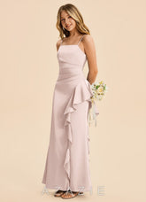 Azazie Lyla Junior Blushing Pink Mermaid Pleated Stretch Satin Dress