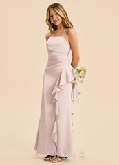 Azazie Lyla Junior Blushing Pink Mermaid Pleated Stretch Satin Dress