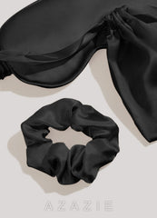 Satin Hair Scrunchie and Eye Mask Set black
