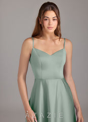 Azazie Marley Agave A-Line Off the Shoulder Stretch Satin Convertible Dress agave
