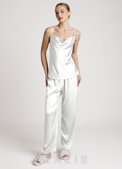 Satin Long Sleeves 3-Piece Loungewear Set white
