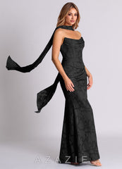 Azazie Sorrel Black Mermaid Corset Floral Burnout Convertible Dress black