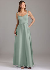 Azazie Marley Agave A-Line Off the Shoulder Stretch Satin Convertible Dress agave