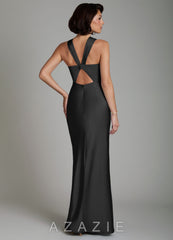 Azazie Zaria Black Mermaid Sweetheart Neckline Stretch Satin Dress black