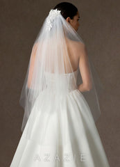 Double Layer Lace Applique Tulle Waltz Veil diamond_white