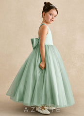 Azazie Peanut Agave A-Line Strap Tulle Dress agave