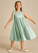Azazie Chelsie Agave A-Line Bow Matte Satin Dress