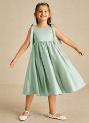 Azazie Chelsie Agave A-Line Bow Matte Satin Dress