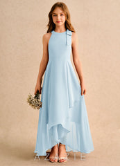 Azazie Boop Girls Formal Sky Blue A-Line Bow Chiffon Dress