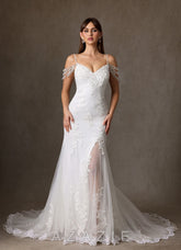 Azazie Saskia Wedding Dress Diamond White Mermaid Sequins Tulle Dress