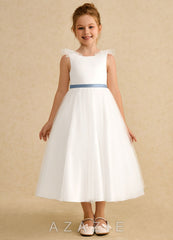 Azazie Amber Ivory Dusty Blue A-Line Bow Tulle Dress ivory/dusty_blue