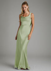 Azazie Elena Dusty Sage Mermaid Pleated Stretch Satin Dress