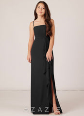 Azazie Kaylee Junior Black A-Line Side Slit Chiffon Dress