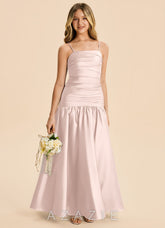 Azazie Romi Junior Blushing Pink A-Line Pleated Stretch Satin Dress