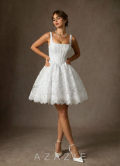 Azazie Nolicia Diamond White Ball-Gown Square Neckline Lace Dress