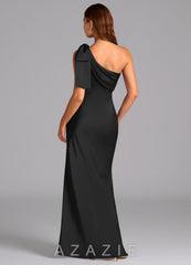 Azazie Yuanna Black Mermaid One Shoulder Stretch Satin Dress black