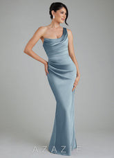 Azazie Sabrina Dusty Blue Mermaid Corset Stretch Satin Dress