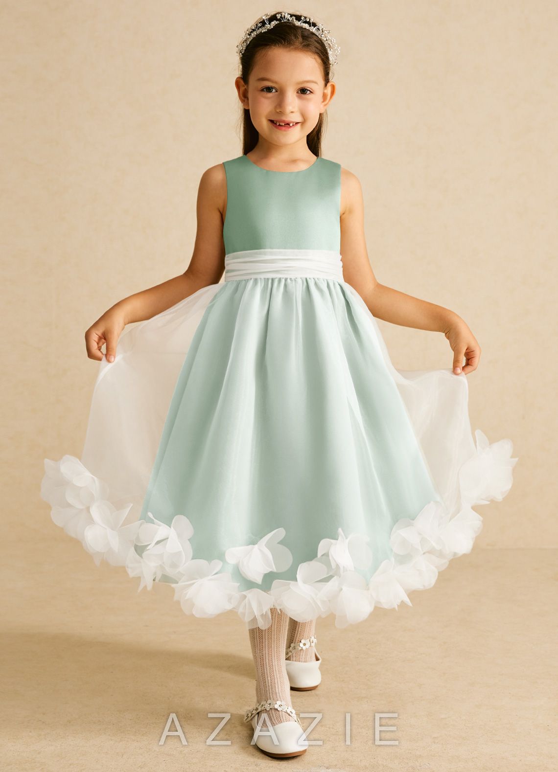 Azazie Stardust Agave A-Line Sleeveless Organza Dress