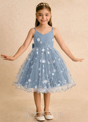 Azazie Junebug Dusty Blue Ball-Gown Spaghetti Strap Tulle Dress dusty_blue