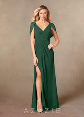 Azazie Luisa Dark Green Mermaid V-Neck Pleated Mesh Dress