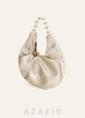 Satin Pearl Handle Ruched Handbag champagne