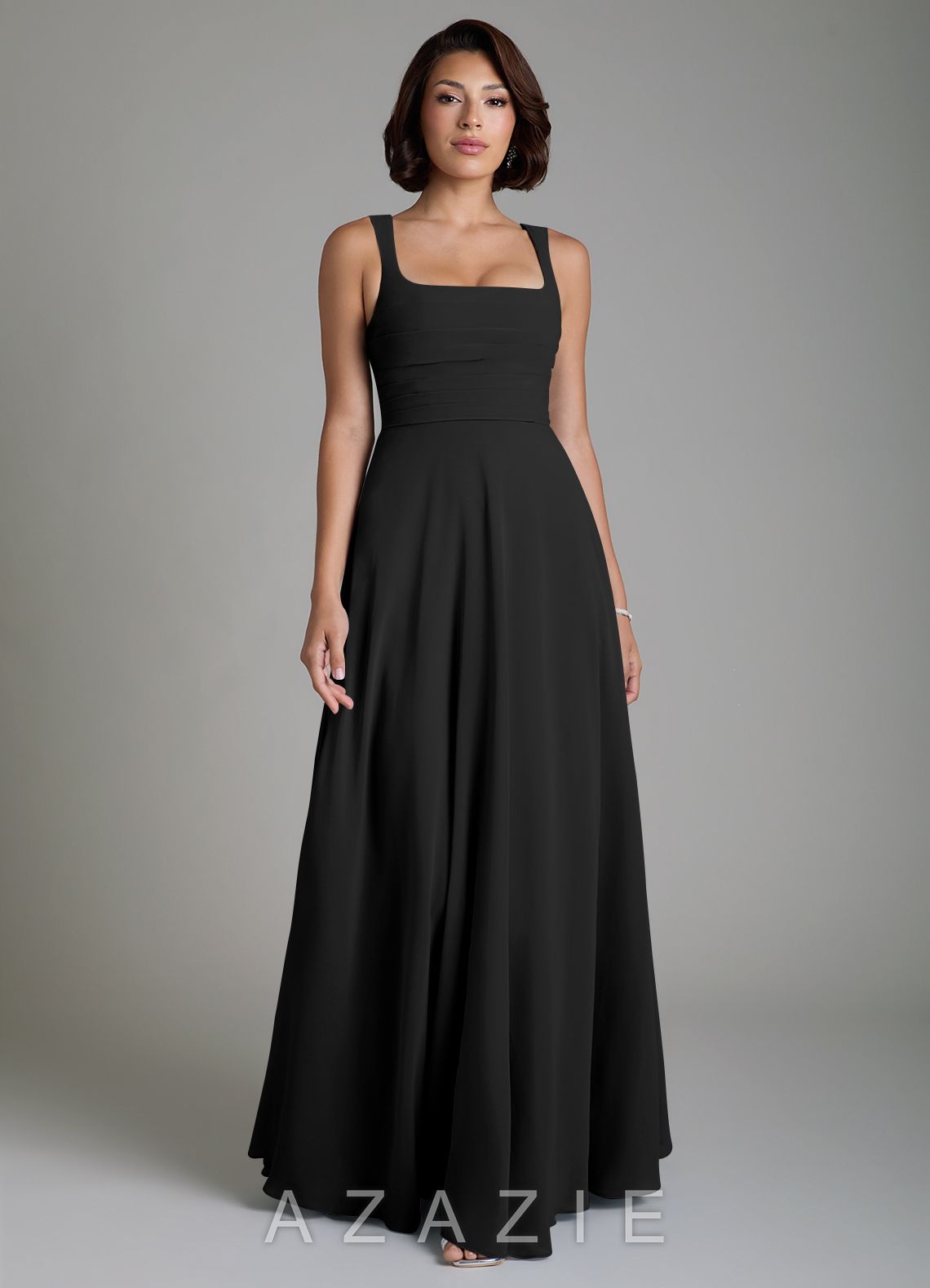 Azazie Azaria Black A-Line Corset Chiffon Dress