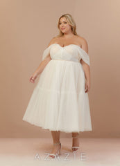 Azazie Vienna Wedding Dress Diamond White Champagne A-Line Off-The-Shouler Tulle Dress diamond_white/champagne