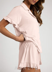 Bamboo Fiber Ruffled Short Sleeve Pajama Set