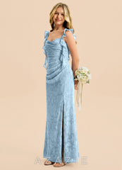 Azazie Jessamine Junior Sky Blue Mermaid Sweetheart Neckline Floral Burnout Dress sky_blue