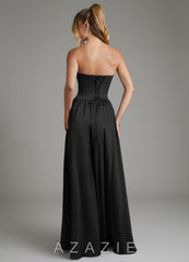Azazie Arden Black A-Line Corset Stretch Satin Dress black
