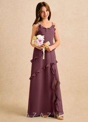 Azazie Lola Girls Formal Sangria A-Line Ruched Chiffon Dress sangria