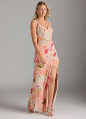 Azazie Leo Abstract Bouquet Floral Mermaid V-Neck Pleated Chiffon Dress abstract_bouquet_floral