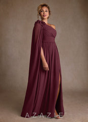 Azazie Lancaster Cabernet A-Line One Shoulder Chiffon Dress cabernet