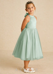 Azazie Dora Agave A-Line Bow Tulle Dress agave