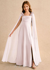 Azazie Rosita Girls Formal Blushing Pink A-Line Pleated Matte Satin Dress