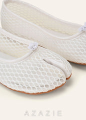 Mesh Split-Toe Tabi Fold Ballerina Ballet Flats ivory