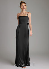 Azazie Zherra Black Mermaid Bow Stretch Satin Dress black