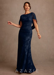 Azazie Belladonna Dark Navy Mermaid Pleated Floral Burnout Dress dark_navy