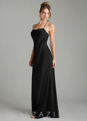 Azazie Mae Black Mermaid Pleated Stretch Satin Dress black
