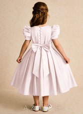 Azazie Miriam Blushing Pink Ball-Gown Pleated Matte Satin Dress