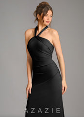 Azazie Valentina Black Mermaid Pleated Premium Stretch Jersey Dress black