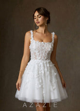 Azazie Sabine Diamond White A-Line Square Neckline Lace Dress