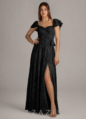 Azazie Aricella Black A-Line Corset Floral Burnout Dress
